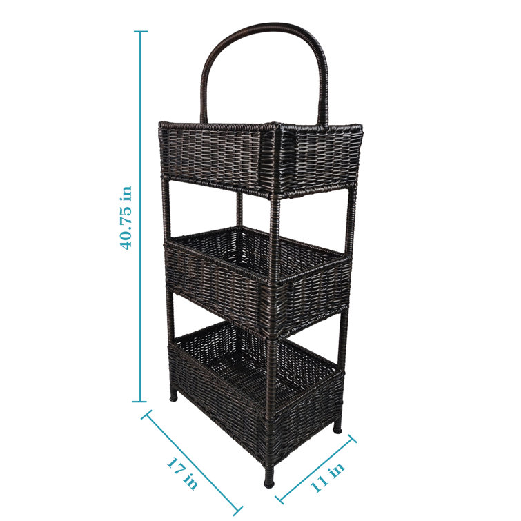 Stella 3 Tier Standing Wicker Storage Rack Hand Woven Rattan Organizer Basket Indoor Outdoor in Brown